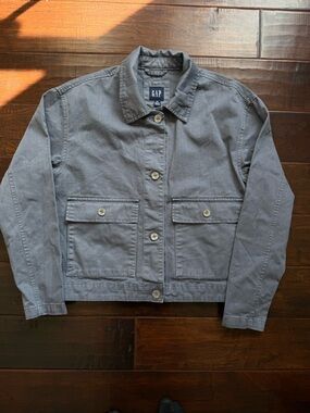 GAP Blue Gray Button-Front Relaxed Utility Jacket with customized button